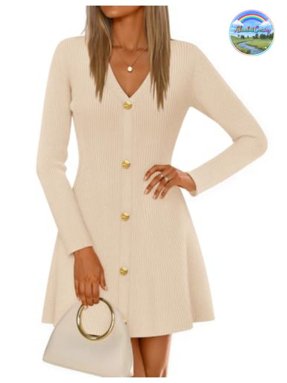 Long Sleeve V Neck Sweater Mini Dress A-Line Pullover